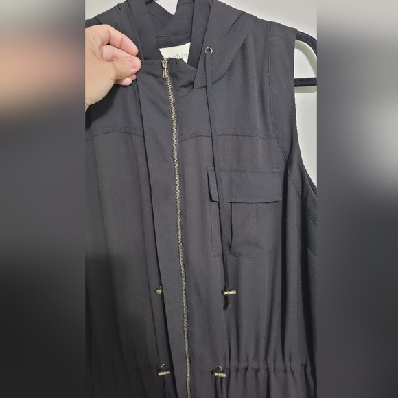 Black Sleeveless Sheer Hooded Vest/Tunic Plus Size 1X Cinch Waist - Picture 3 of 4